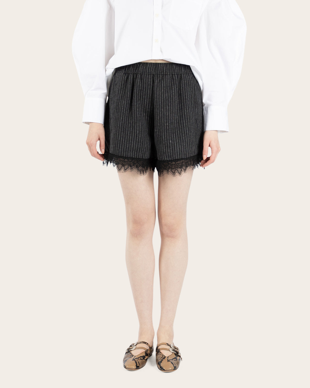 Pinstripe Flannel Lace Shorts