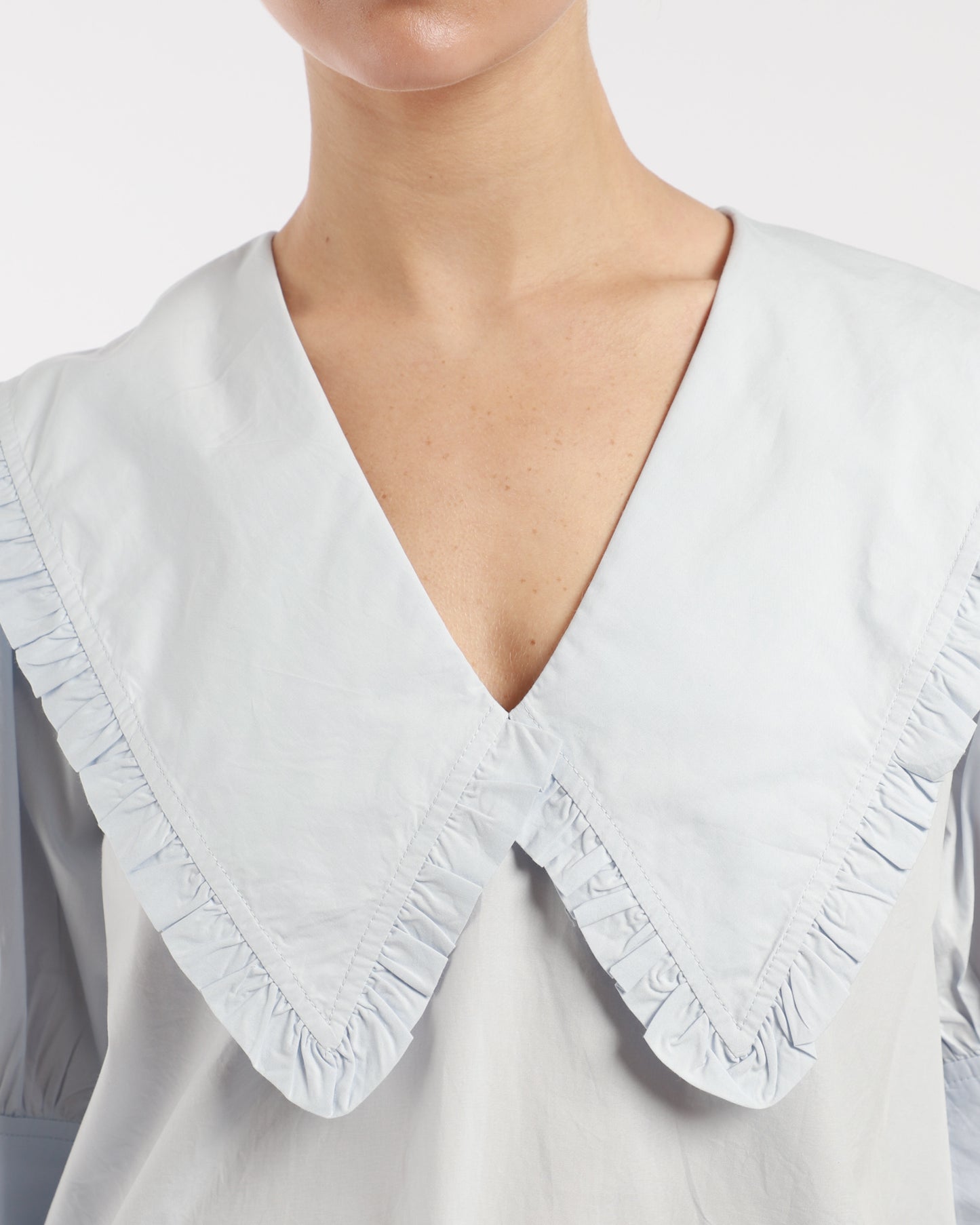 Poplin V-Neck Ruffle Blouse