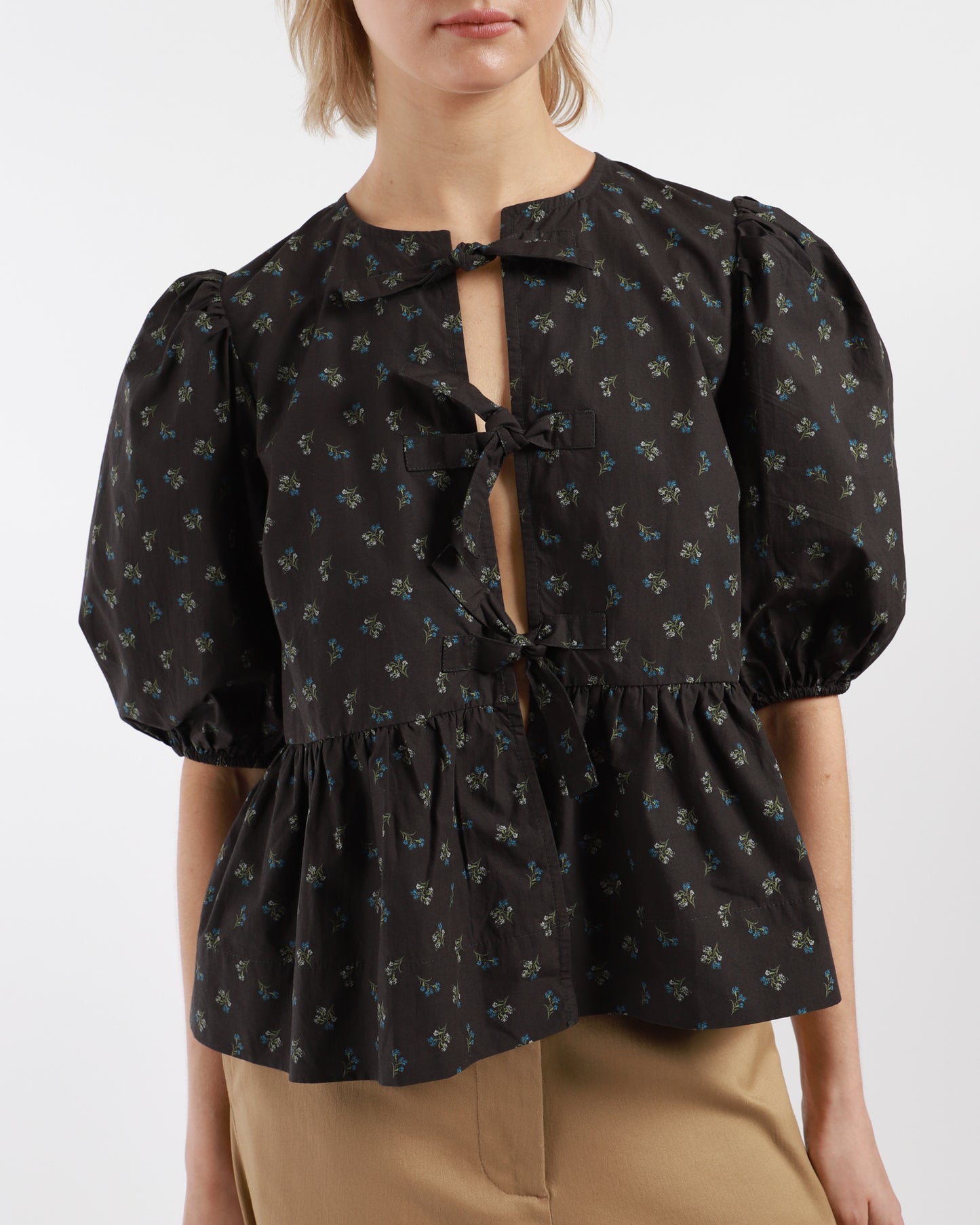 Printed Cotton Peplum Blouse