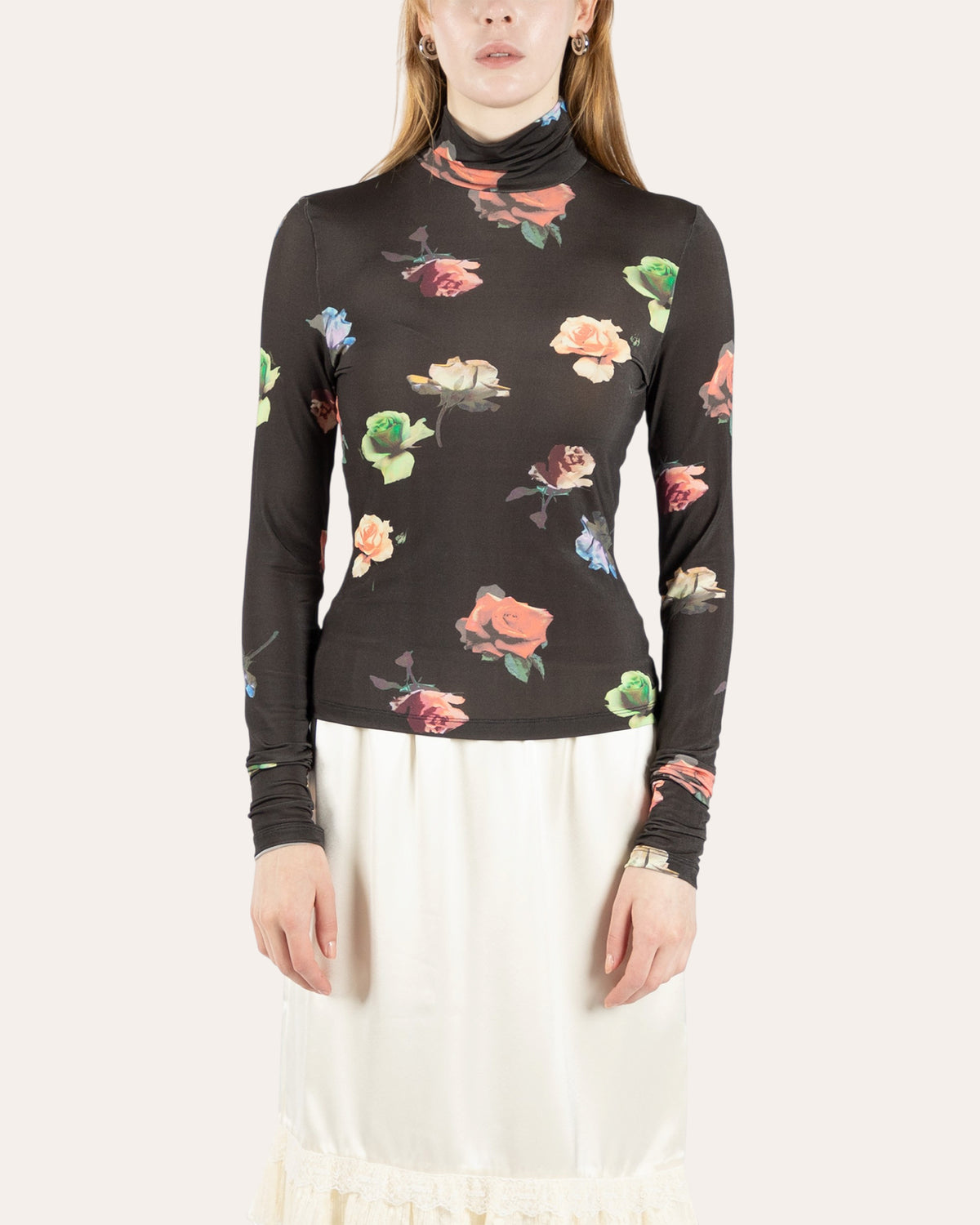 Printed Jersey Turtleneck
