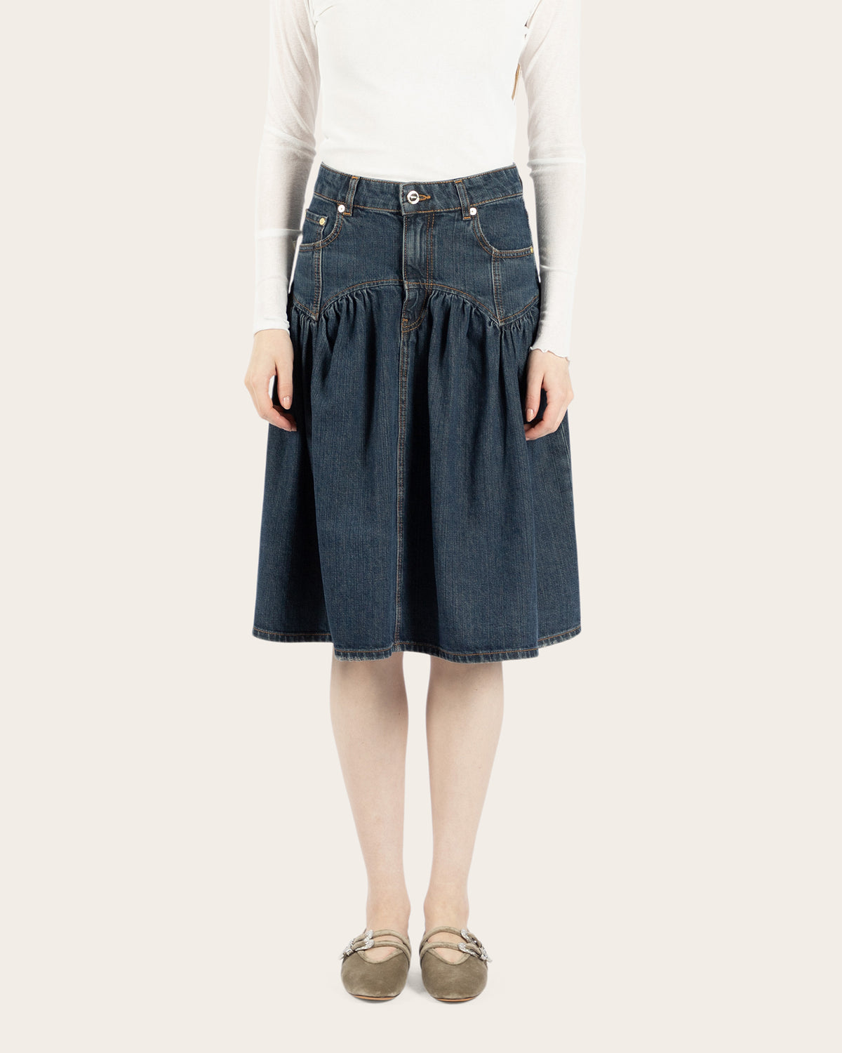 Slub Denim Midi Skirt