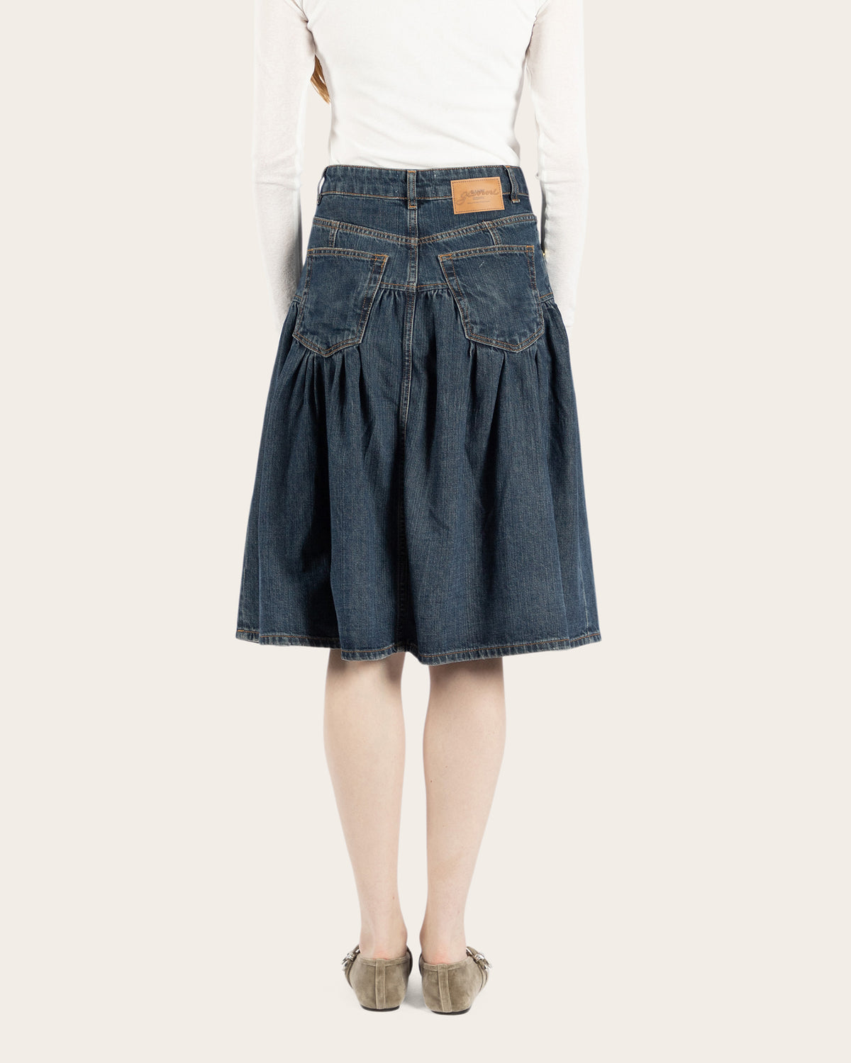 Slub Denim Midi Skirt