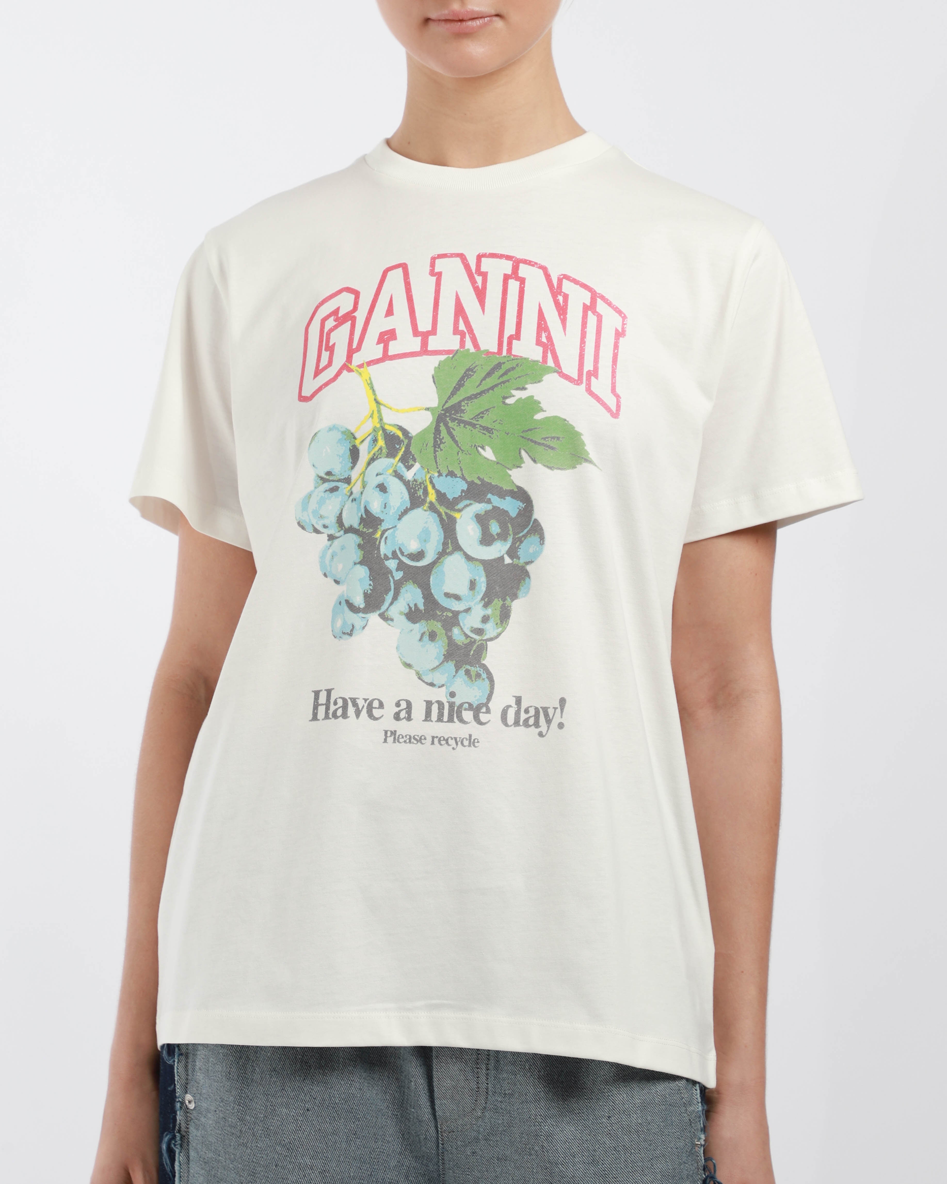 国内発送☆GANNI☆BasicJerseyRhinestoneRelaxed T-shirt/EGRET Bright White White Basic Jersey Cherry Relaxed T-shirt
