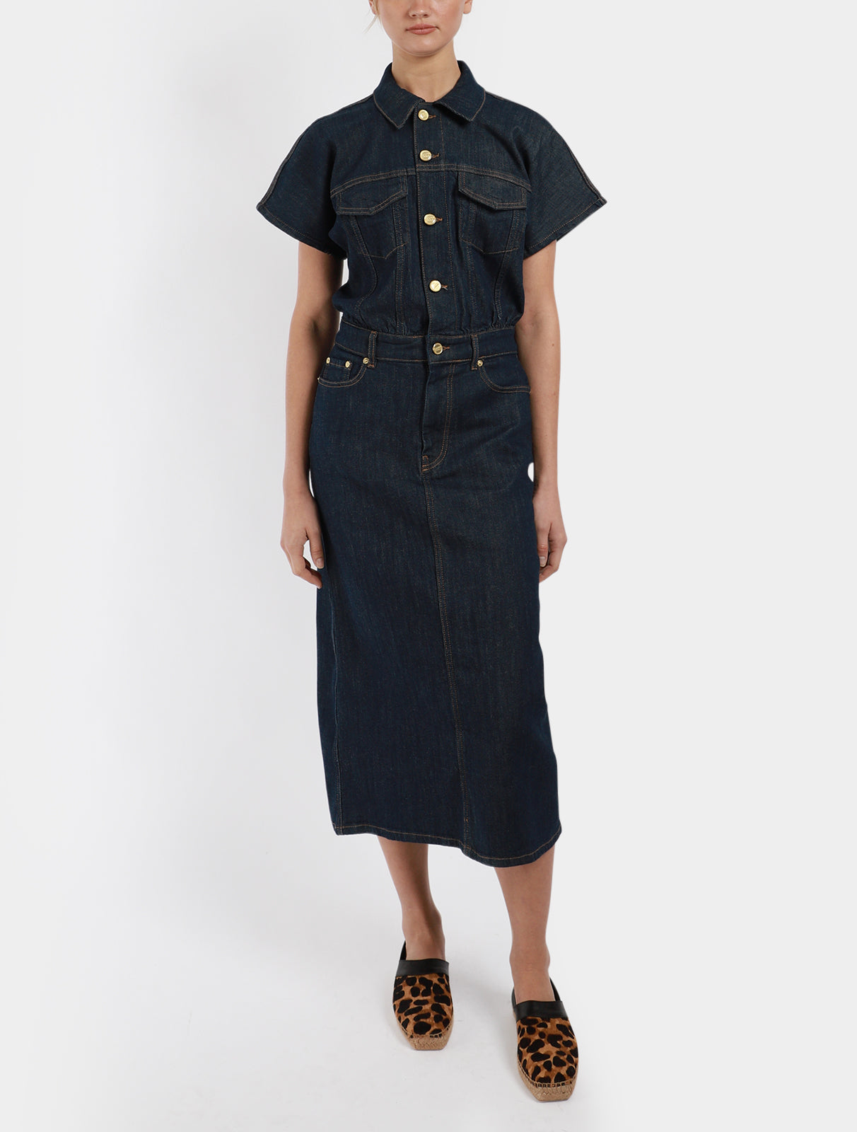 Rinse Stitch Denim Midi Dress