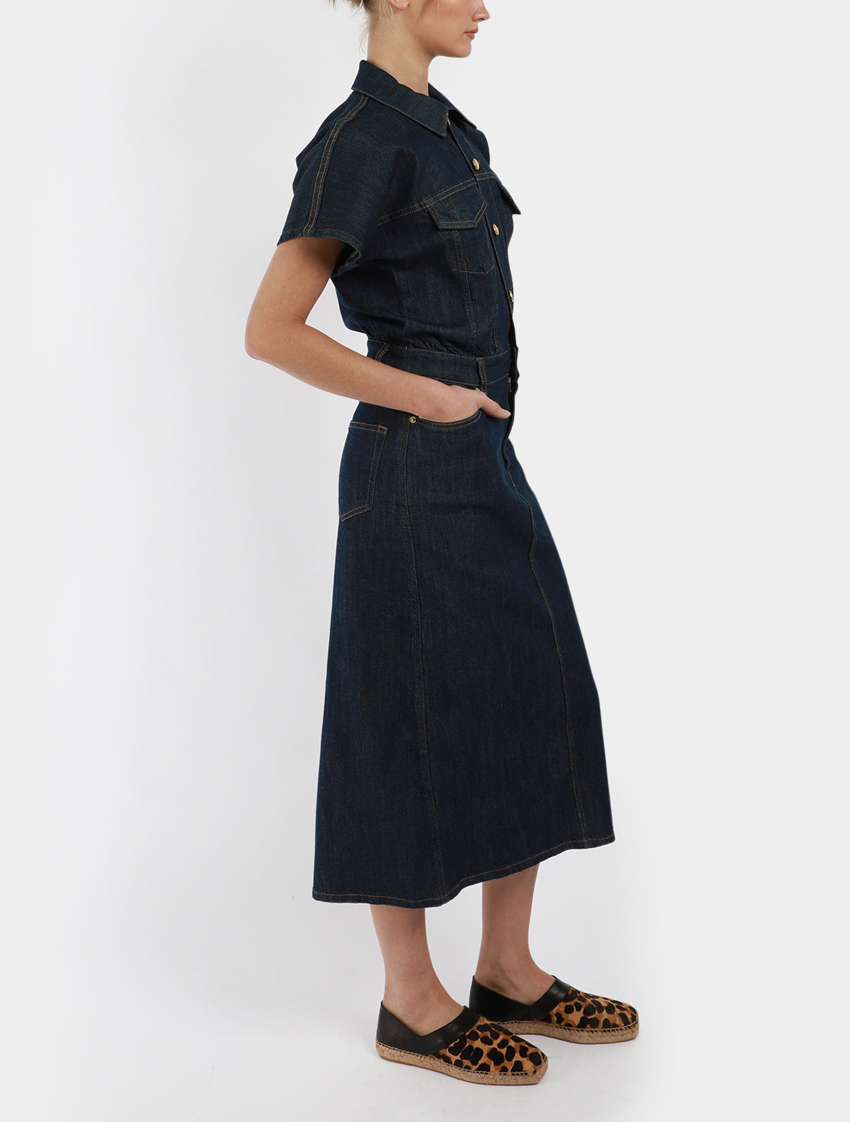 Rinse Stitch Denim Midi Dress