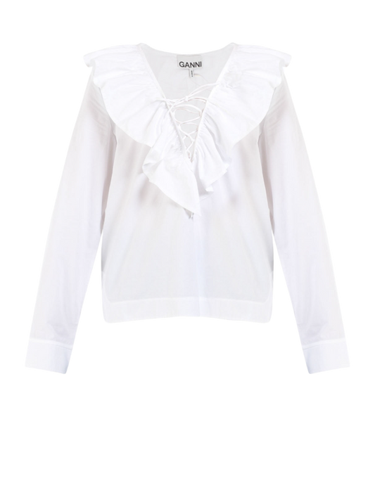 Ruffle V-Neck Tie Blouse