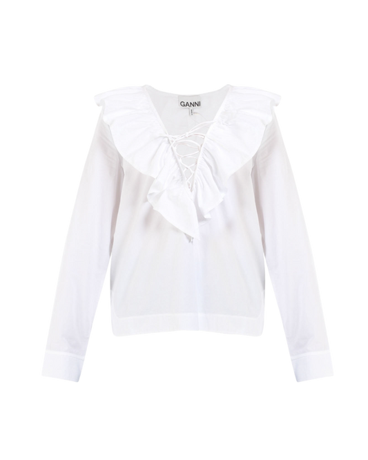 Ruffle V-Neck Tie Blouse