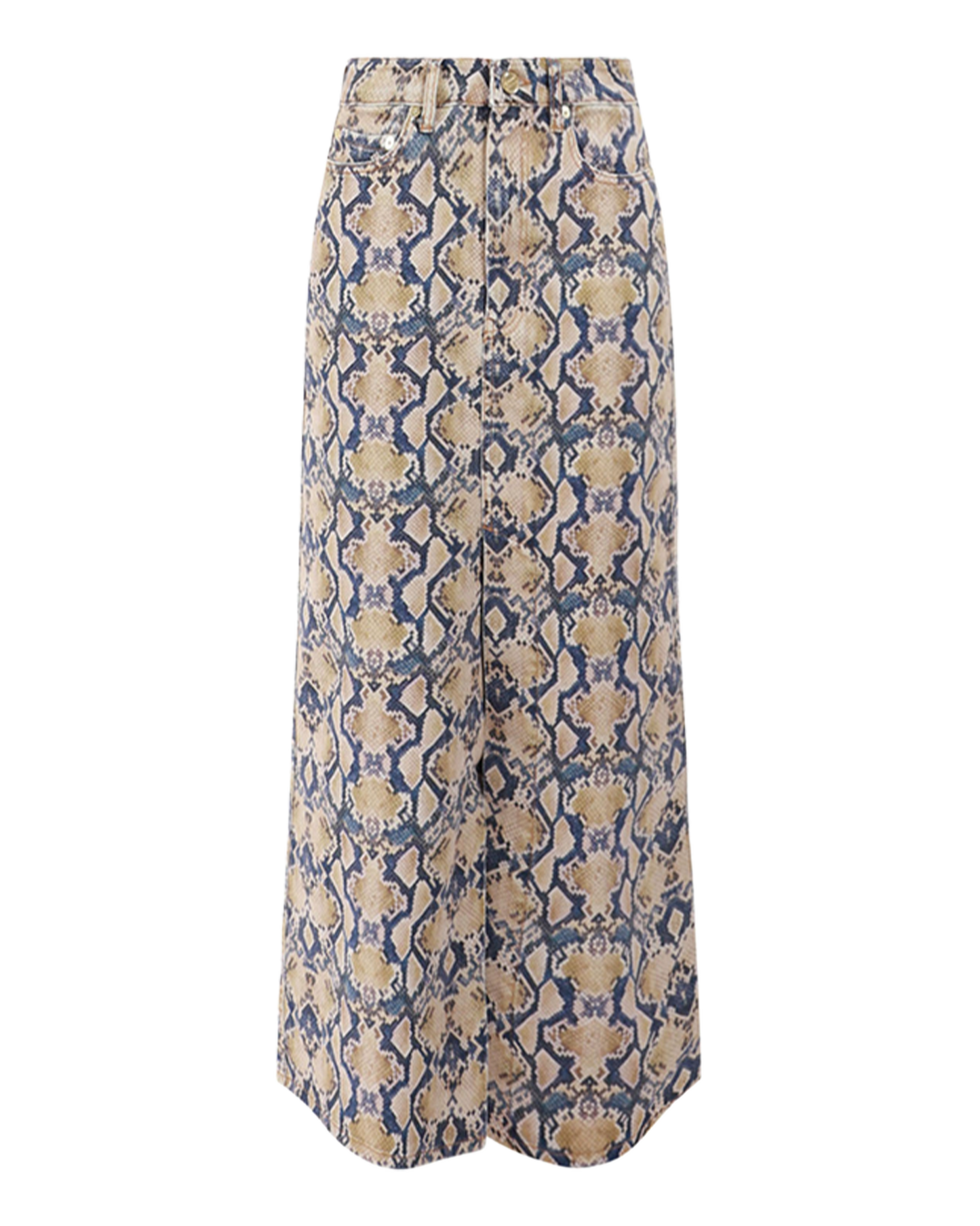 Snakeskin Print Denim Maxi Slit Skirt