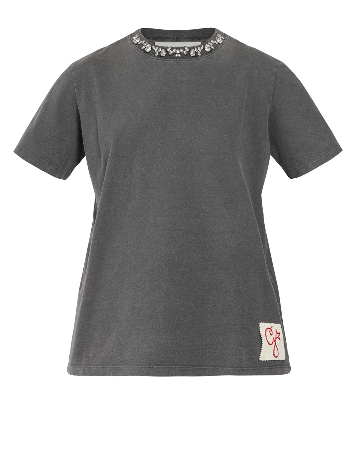 Jewel Neck Distressed Jersey T-Shirt