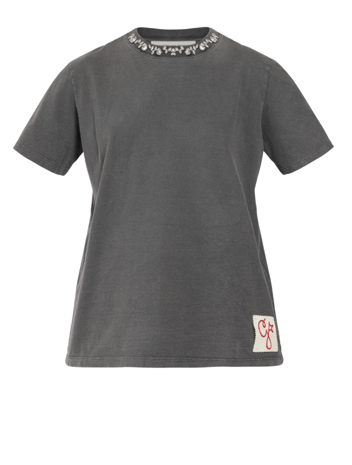 Jewel Neck Distressed Jersey T-Shirt