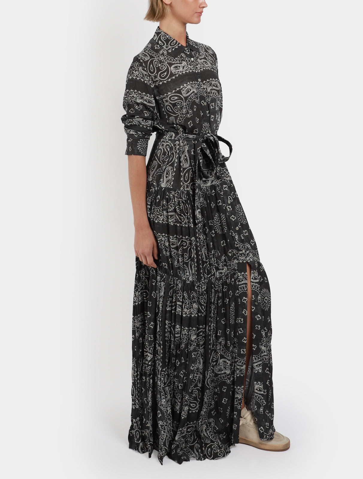 Golden Paisley Print Long Dress