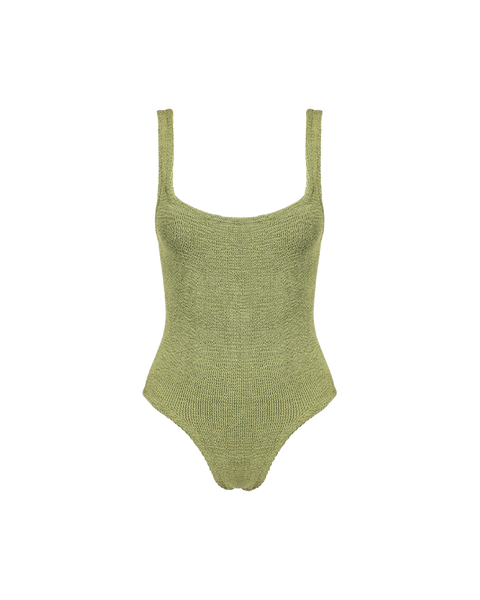 Square Neck Metallic Crinkle Swimsuit