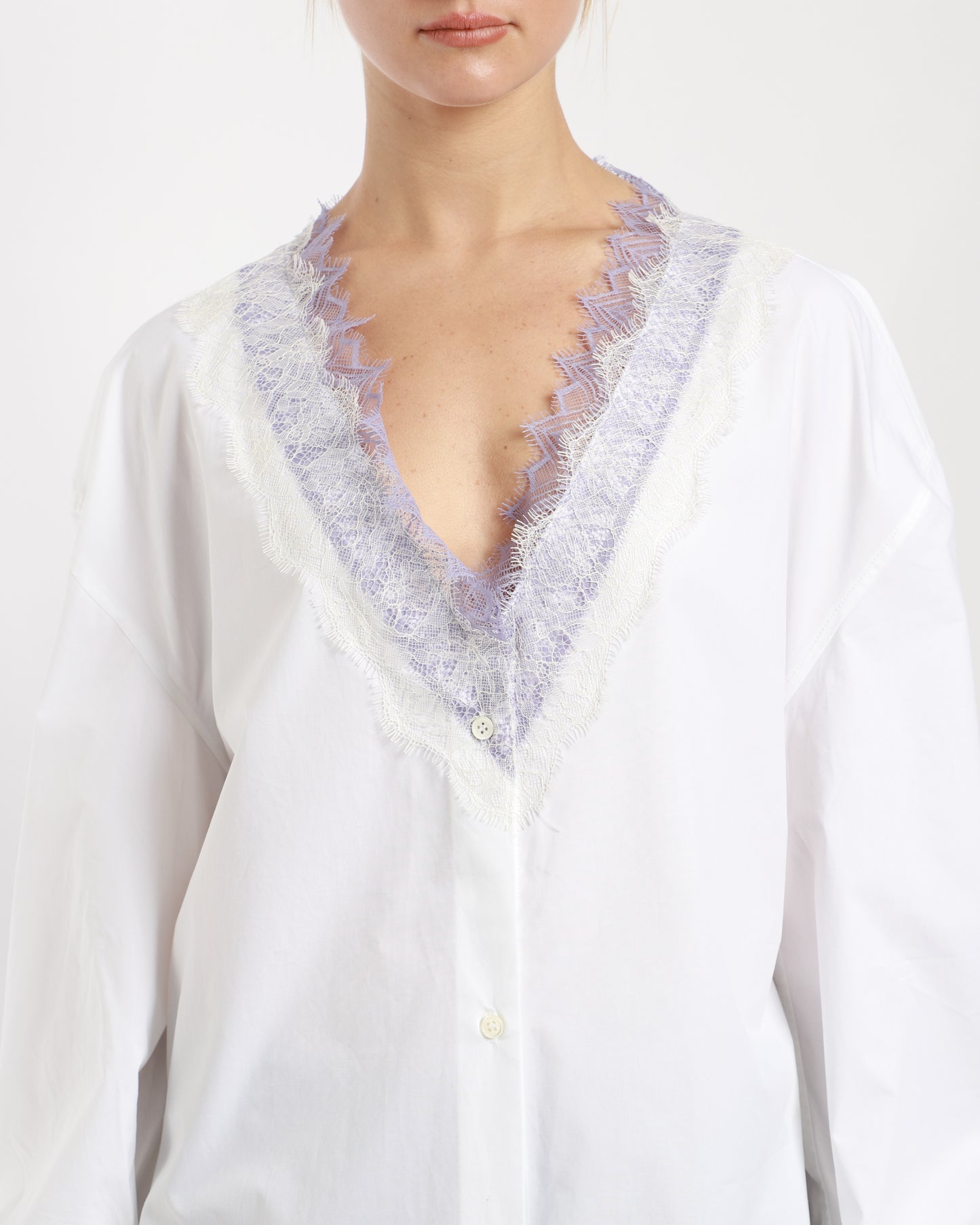 Lace Trim V Neck Shirt