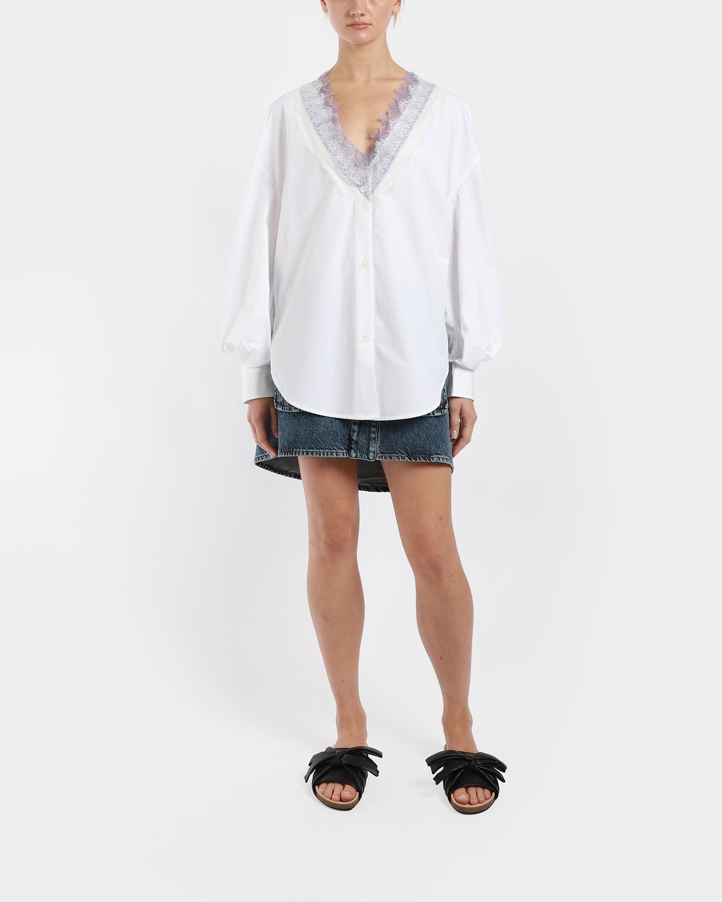 Lace Trim V Neck Shirt