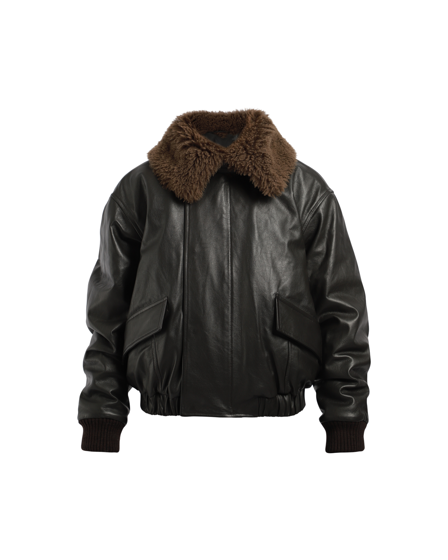 Leather Blouson With Shearling Collar