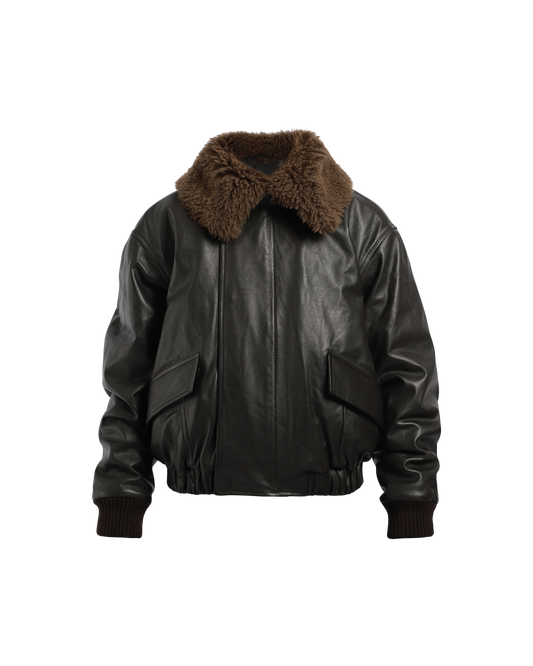 Leather Blouson With Shearling Collar