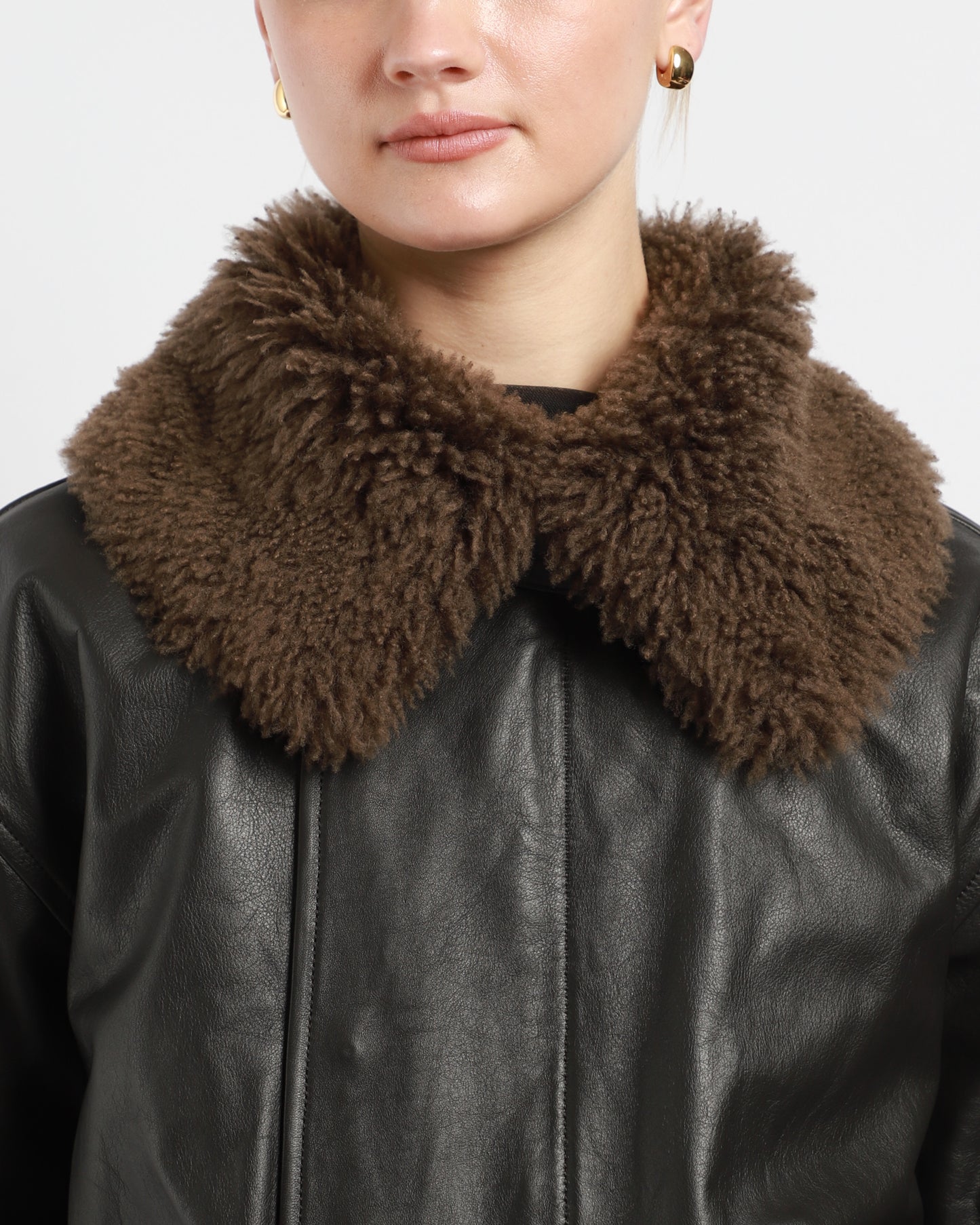 Leather Blouson With Shearling Collar