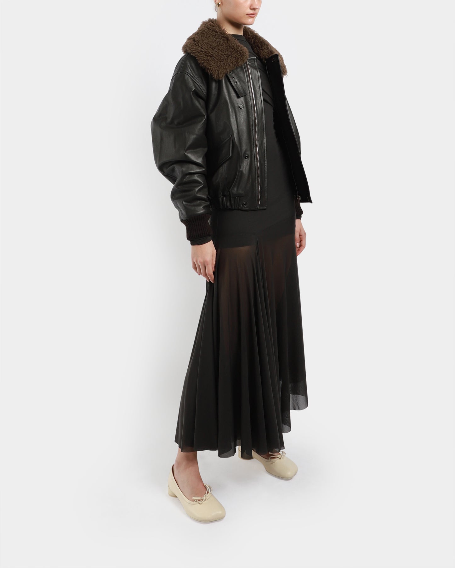 Leather Blouson With Shearling Collar