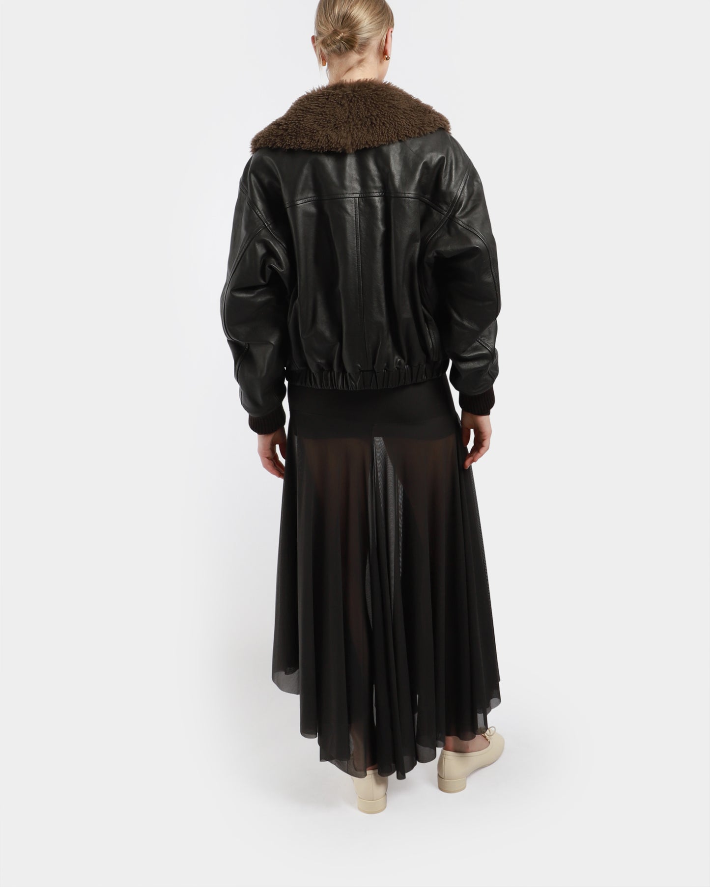 Leather Blouson With Shearling Collar