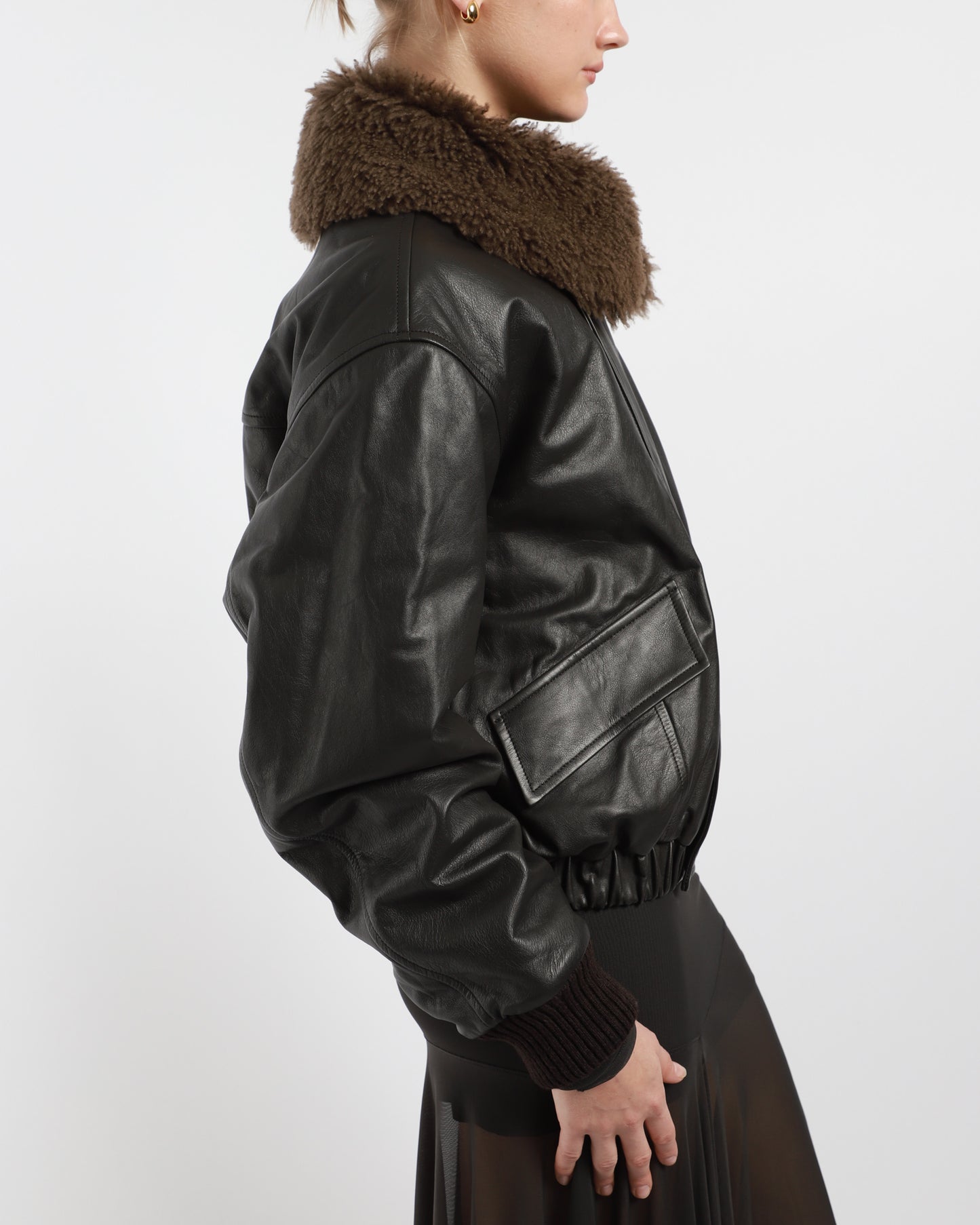 Leather Blouson With Shearling Collar