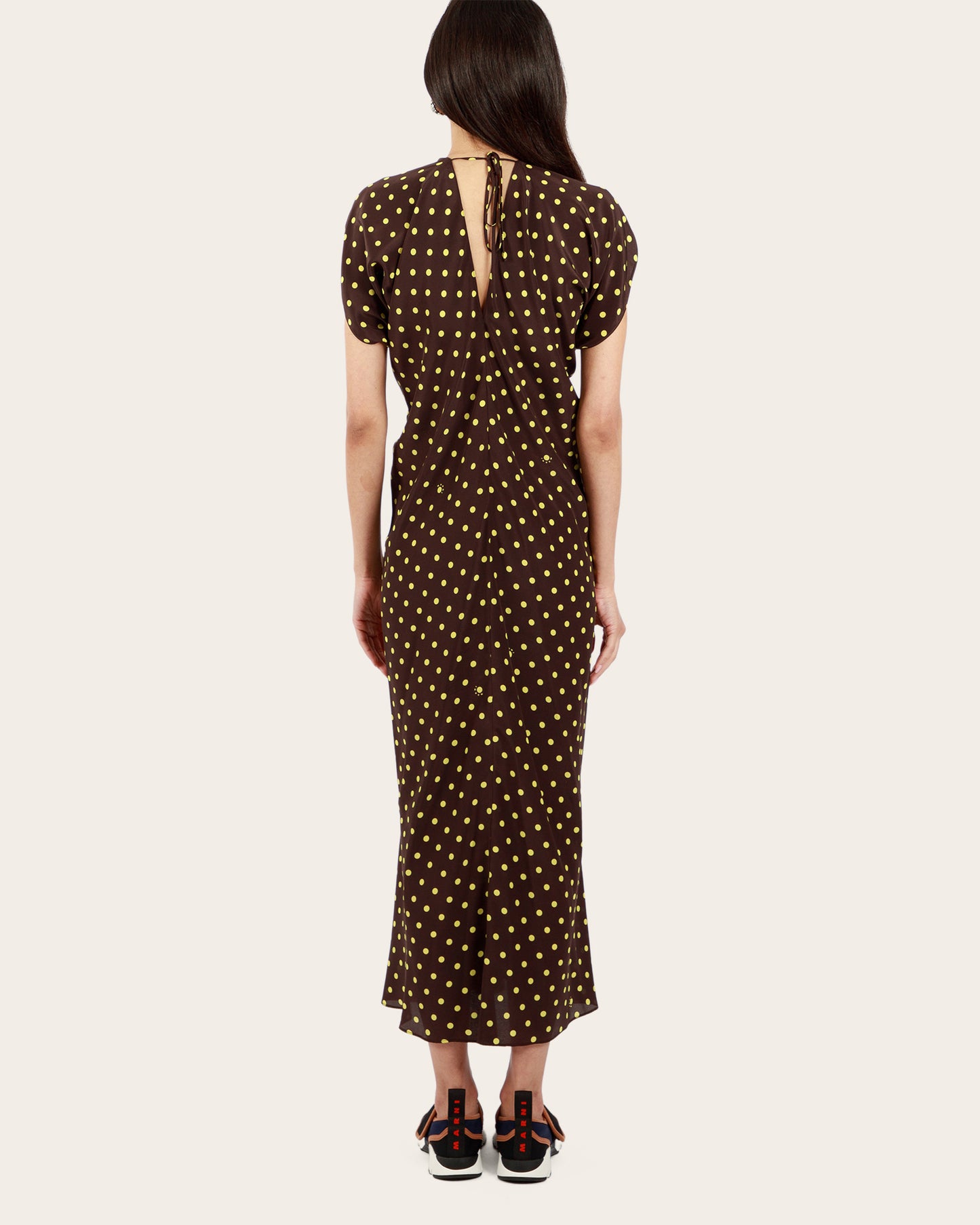 Crêpe de Chine Dress with Polka Rhythm Print