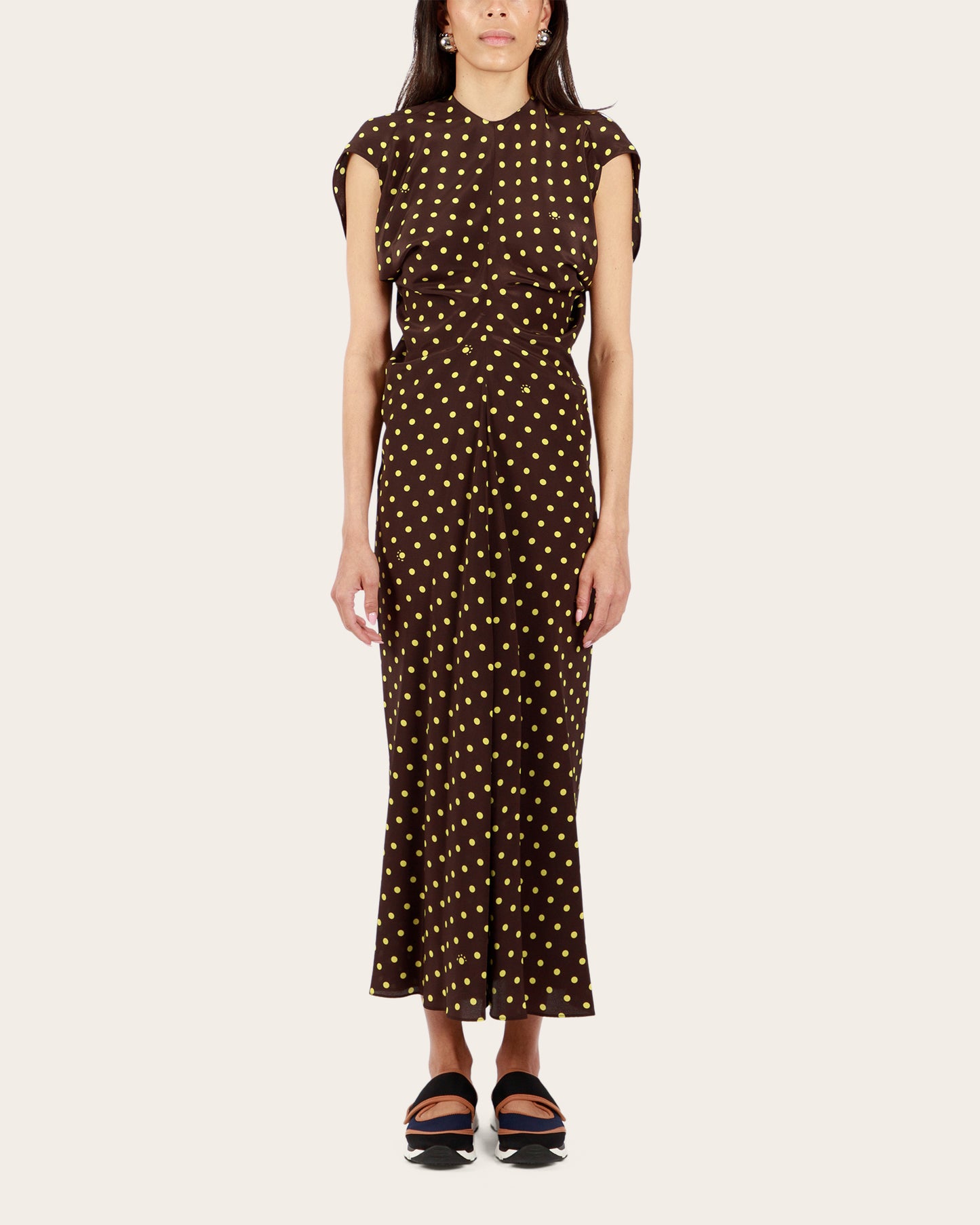 Crêpe de Chine Dress with Polka Rhythm Print