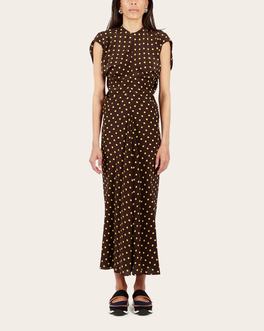 Crêpe de Chine Dress with Polka Rhythm Print