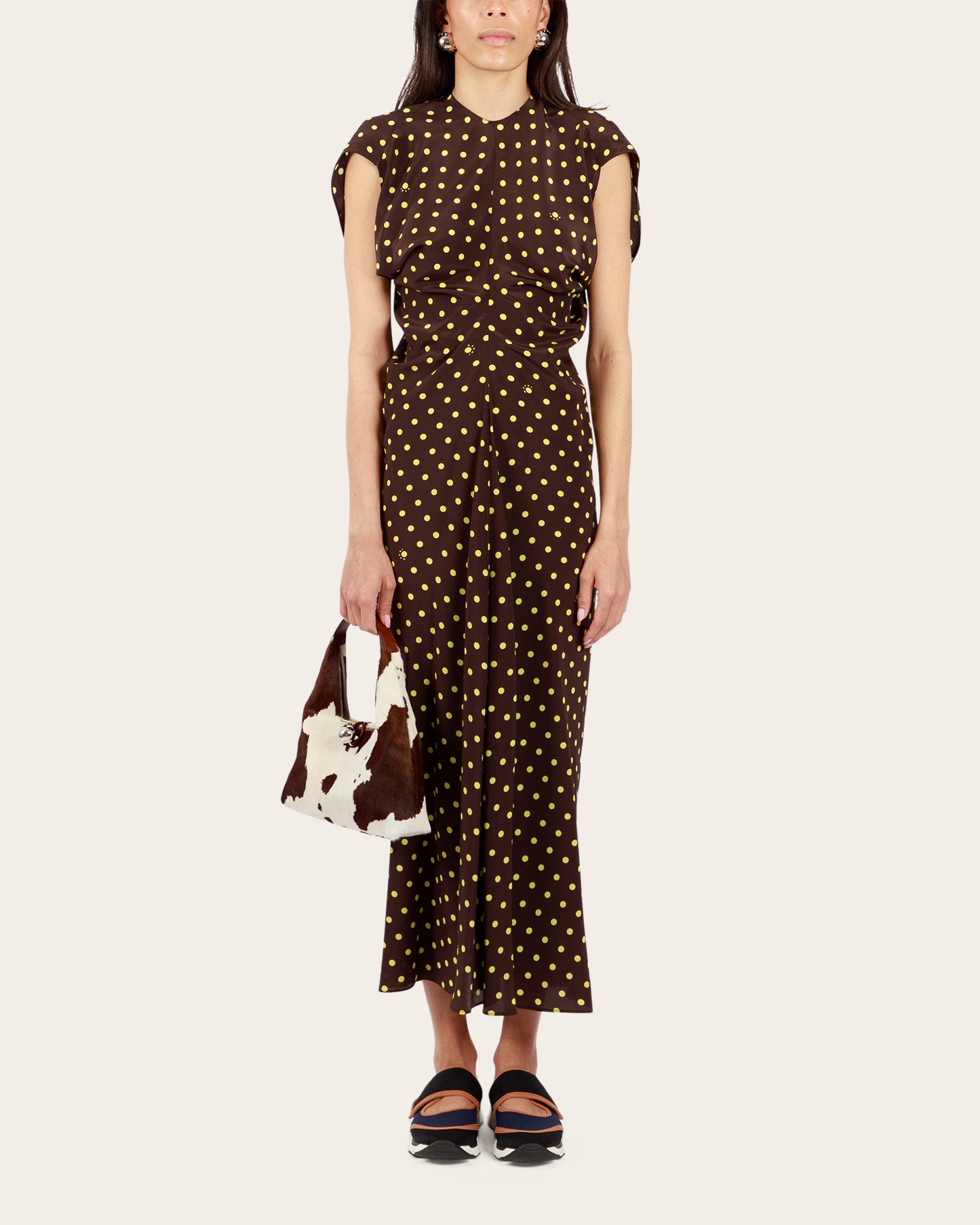 Crêpe de Chine Dress with Polka Rhythm Print