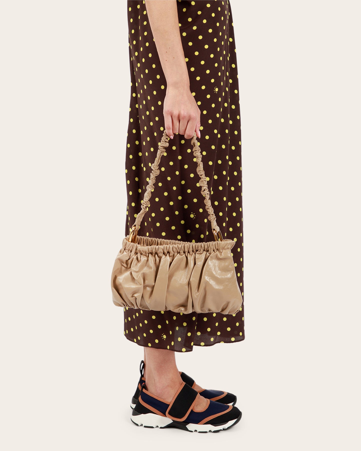 Taupe Gathered Leather Bag