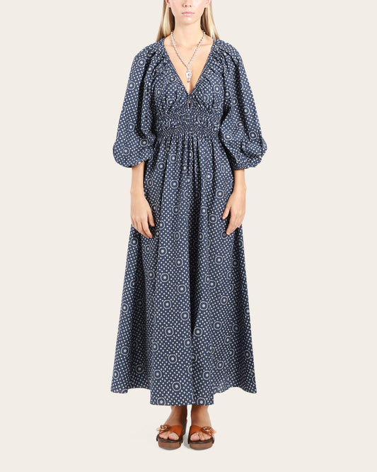 Shirred Plunge Button Dress