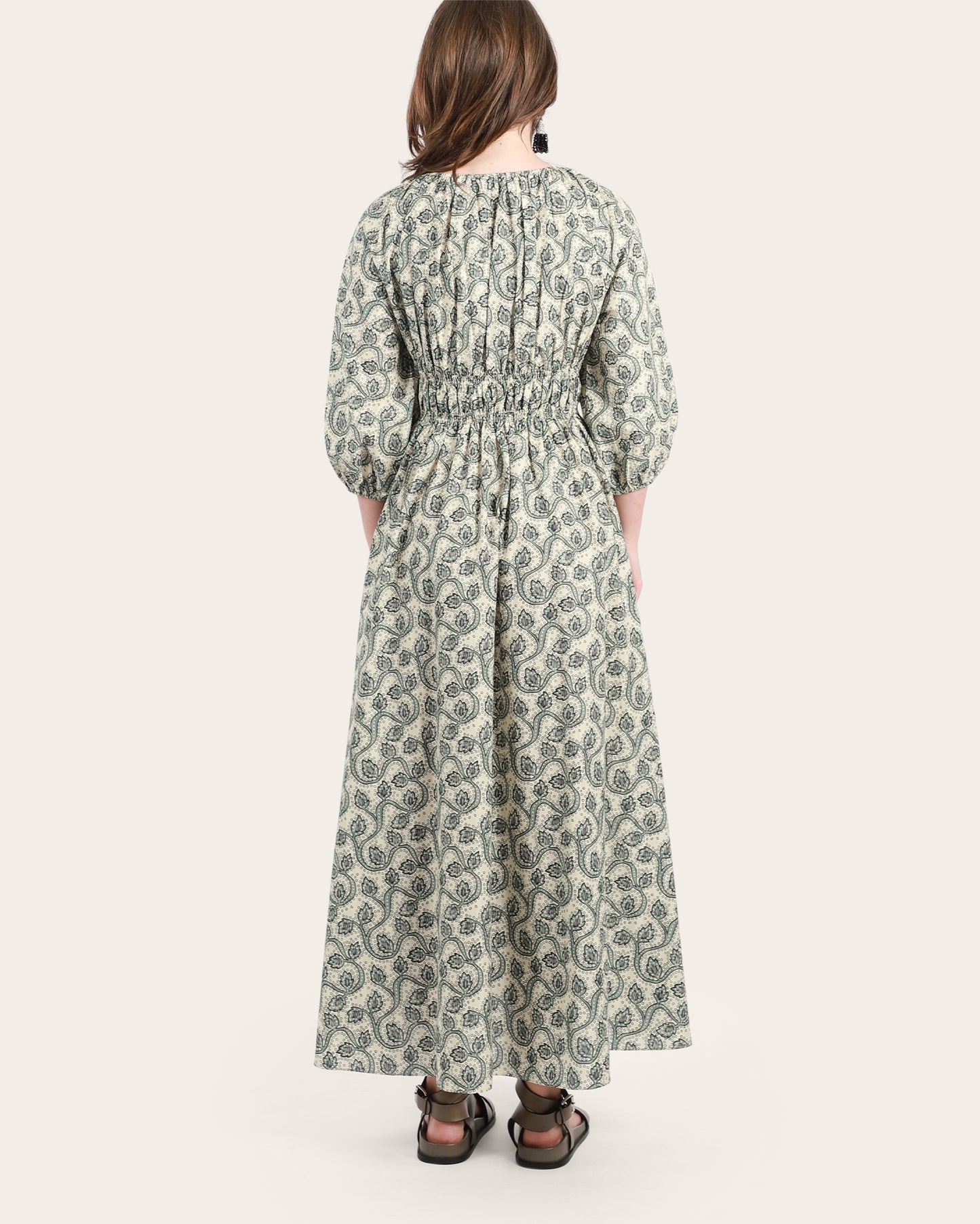 Shirred Plunge Button Dress