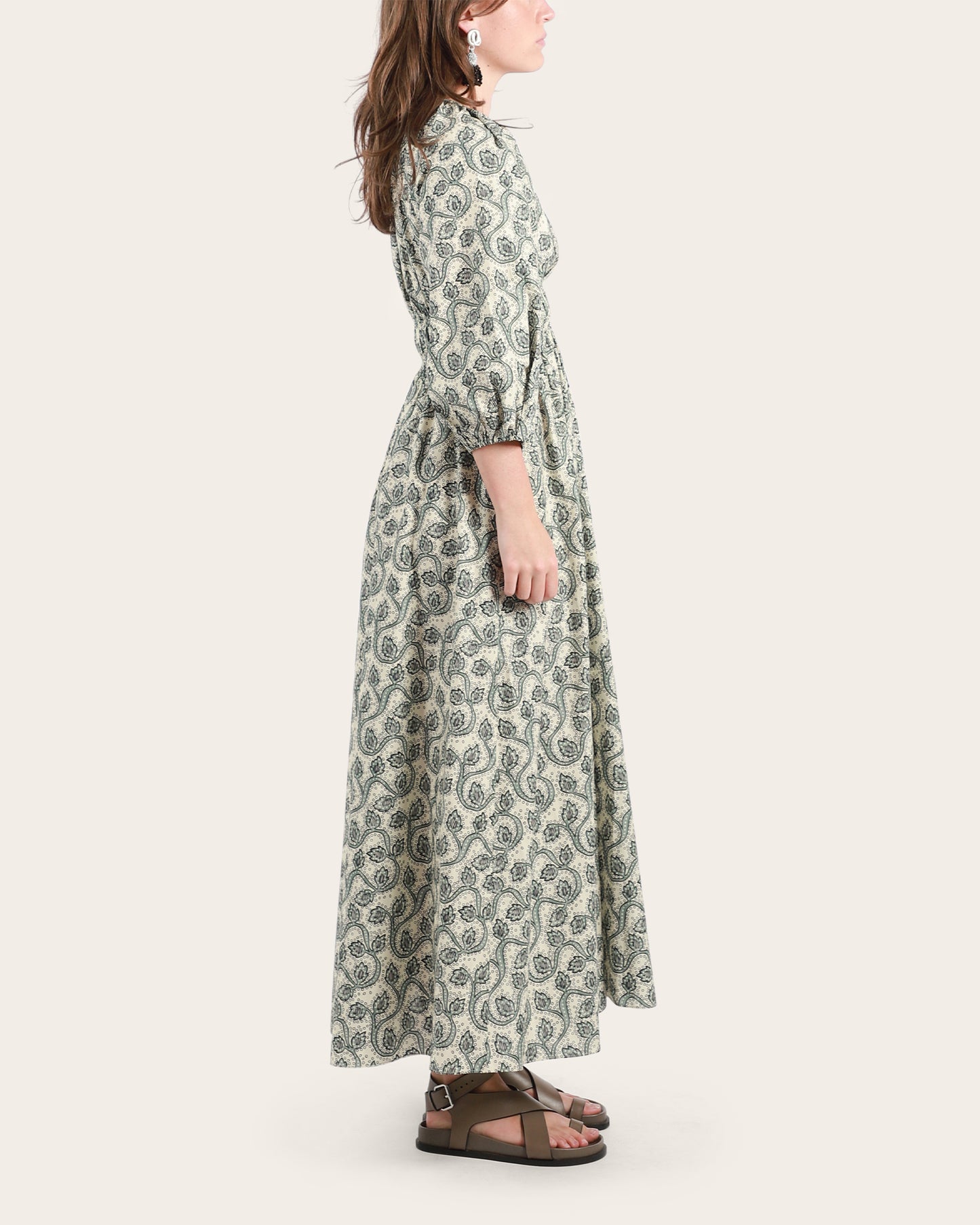 Shirred Plunge Button Dress