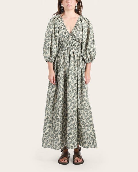Shirred Plunge Button Dress
