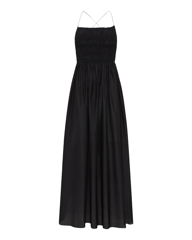 matteau-shirred-lace-up-dress-black