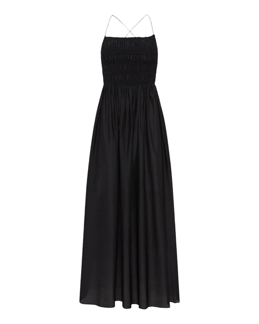 matteau-shirred-lace-up-dress-black