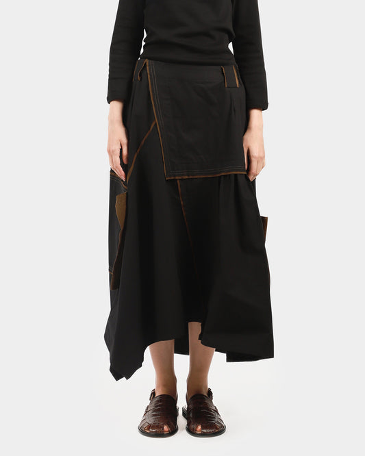 Brown Trim Asymmetrical Skirt