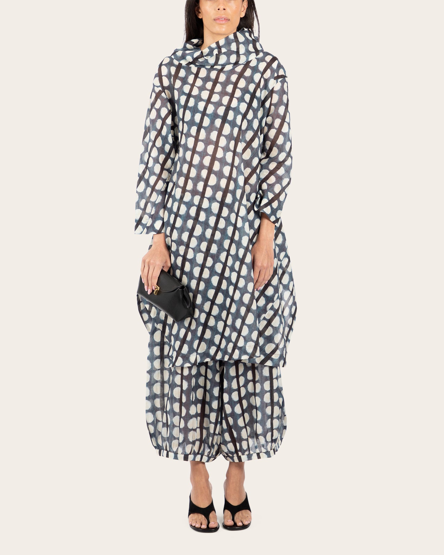 Dot Print Funnel Neck Dress