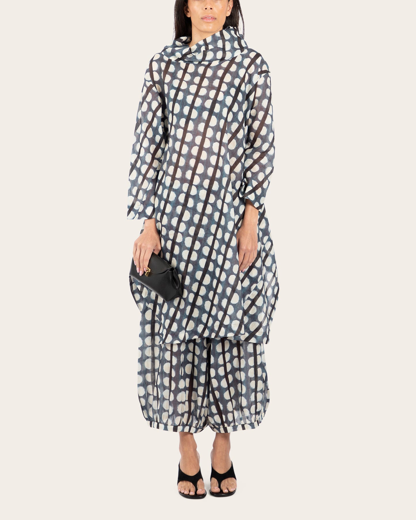 Dot Print Funnel Neck Dress
