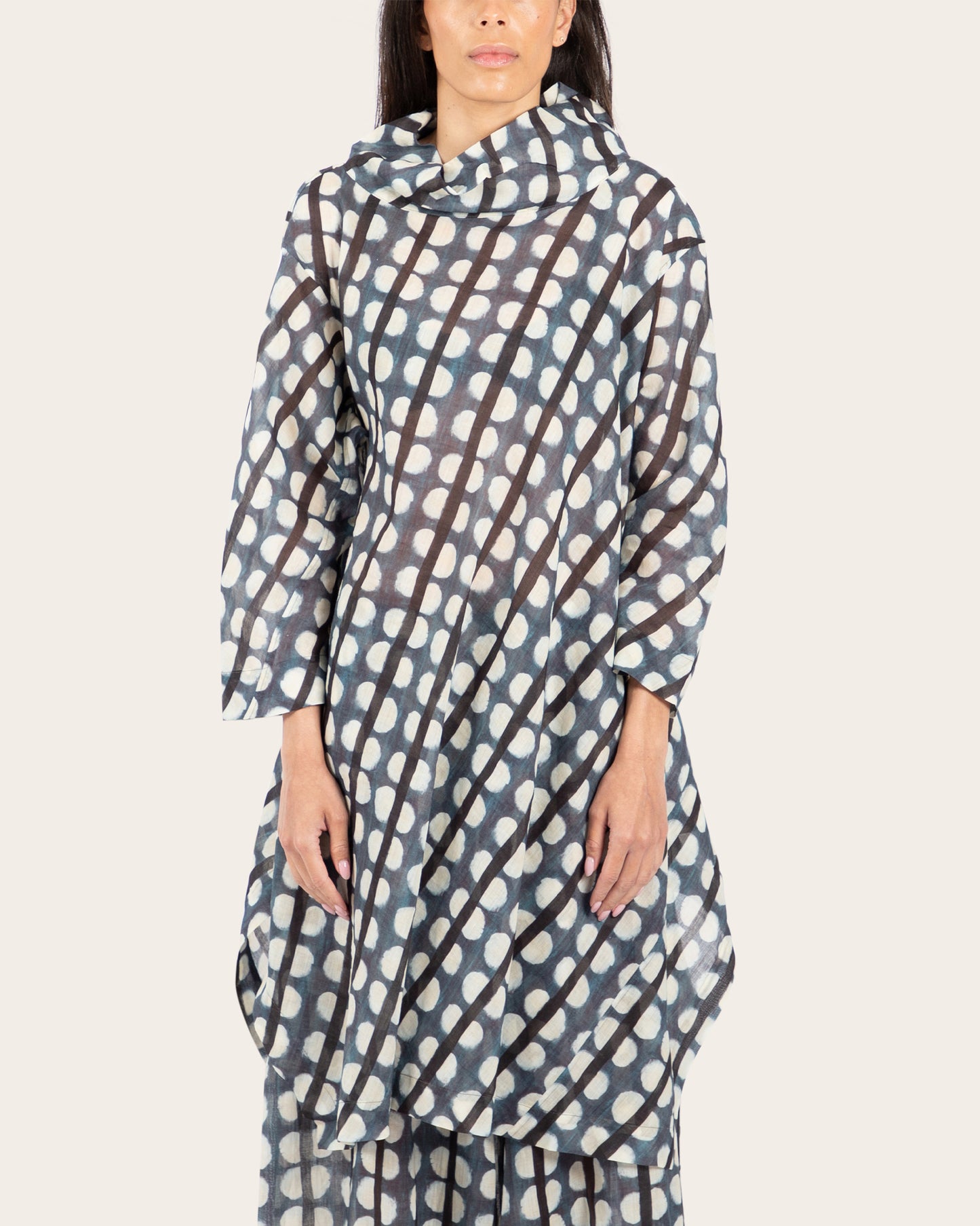 Dot Print Funnel Neck Dress