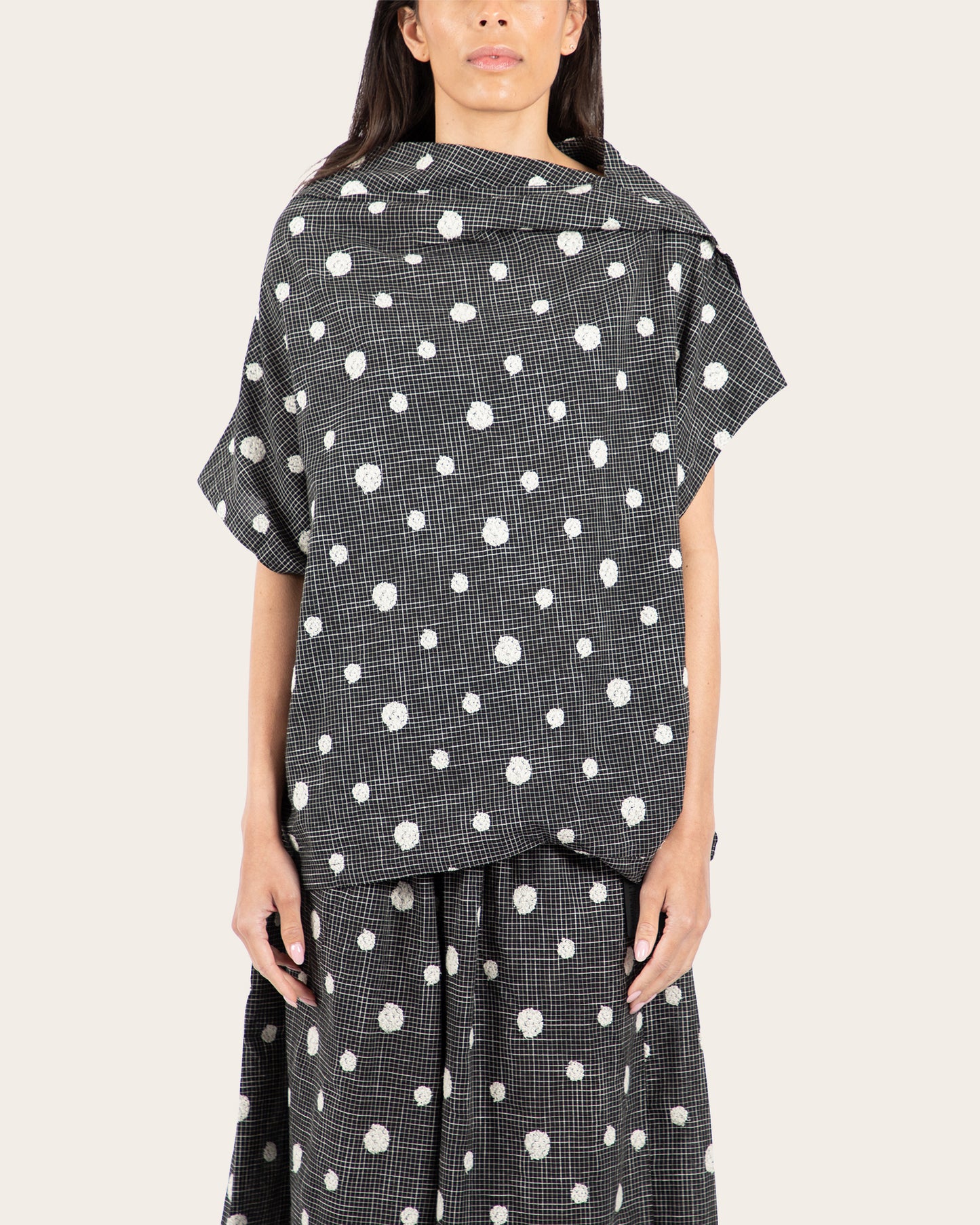 Grid Polka Dot Blouse