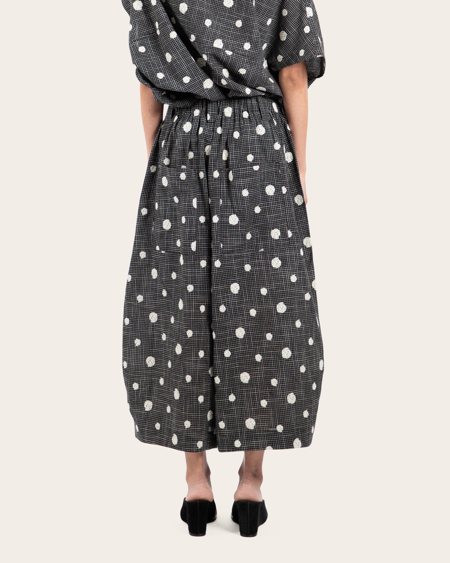 Grid Polka Dot Wide Leg Pants