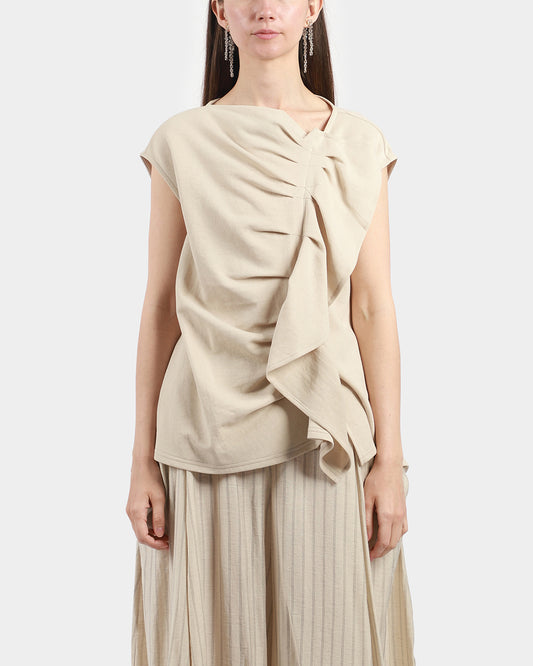 Sand Sleeveless Pleat Blouse