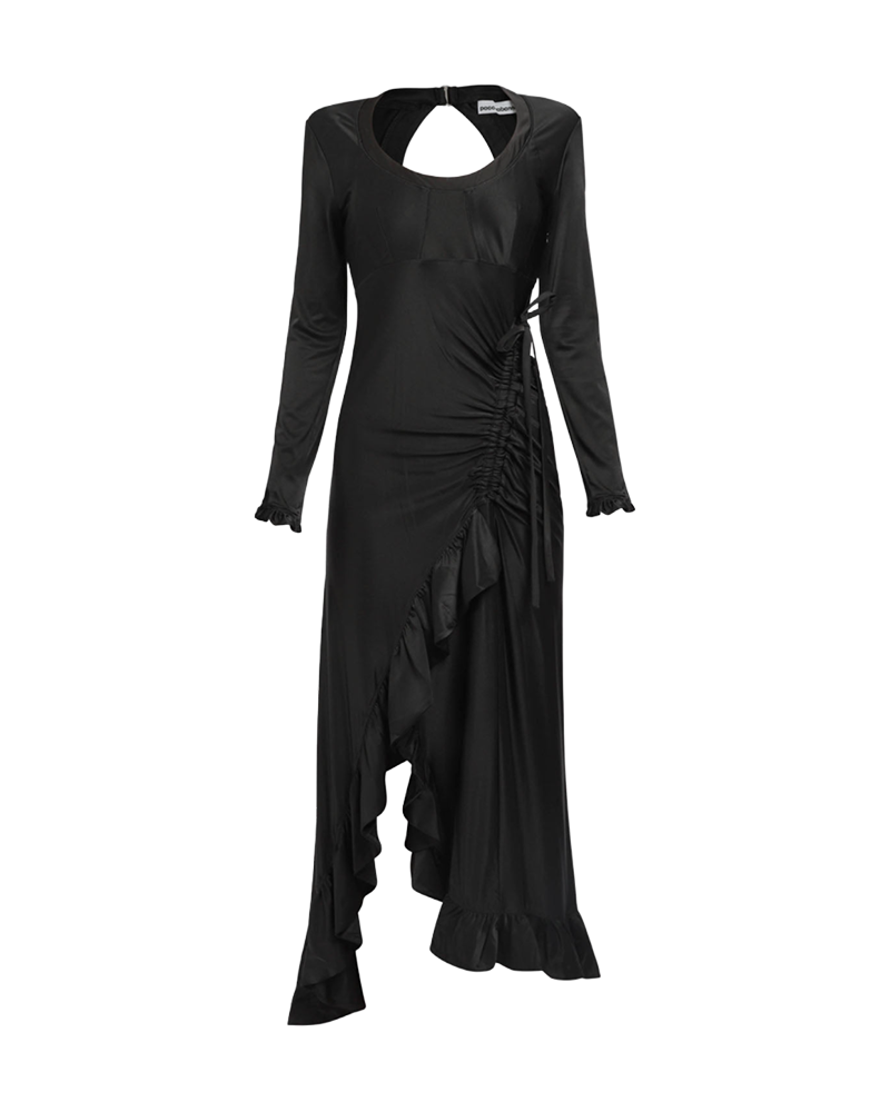 paco-rabanne-ruffle-satin-dress-black