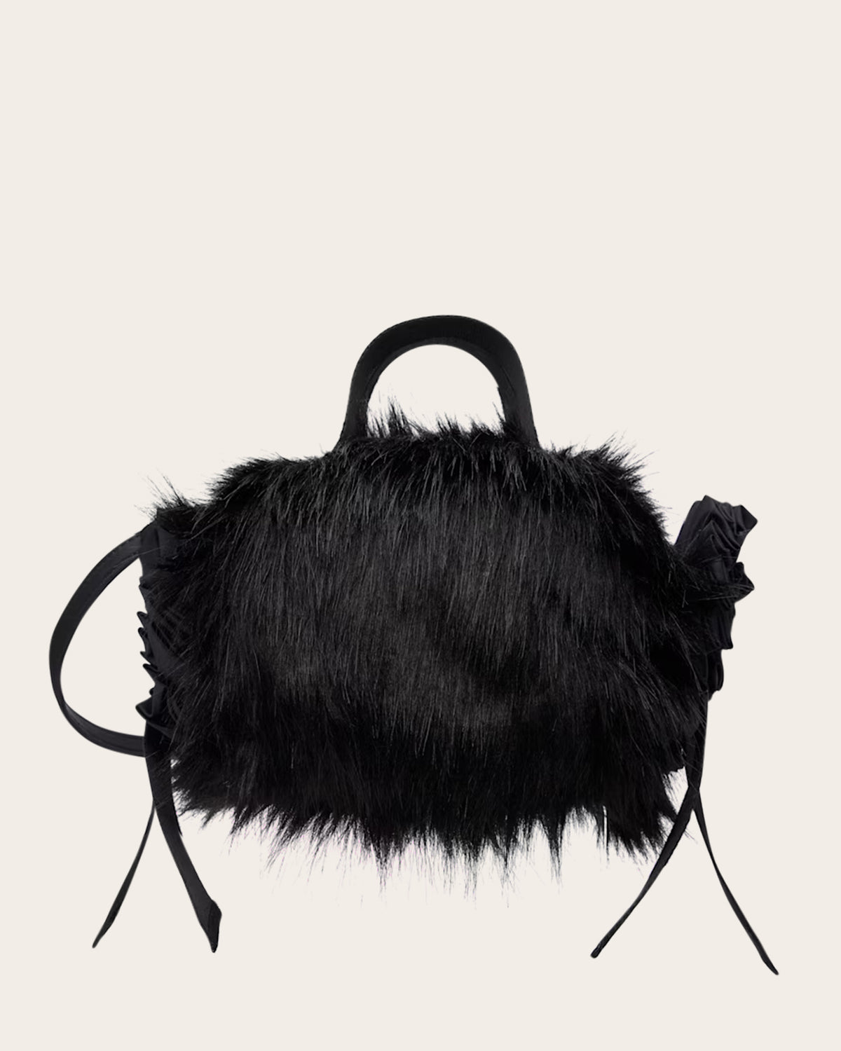 Embellished Mini Faux Fur Double Ribbon Rosette Bag