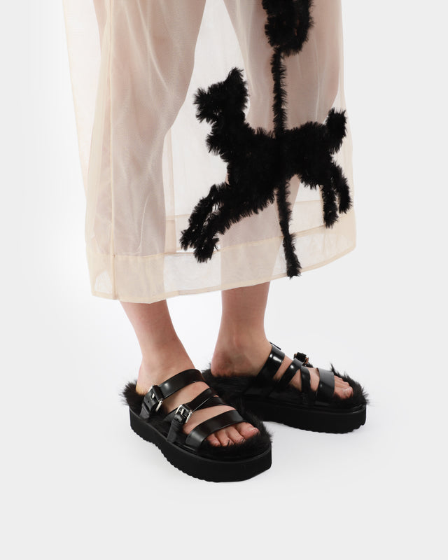 Faux Fur Multi-Strap Platform Sandals