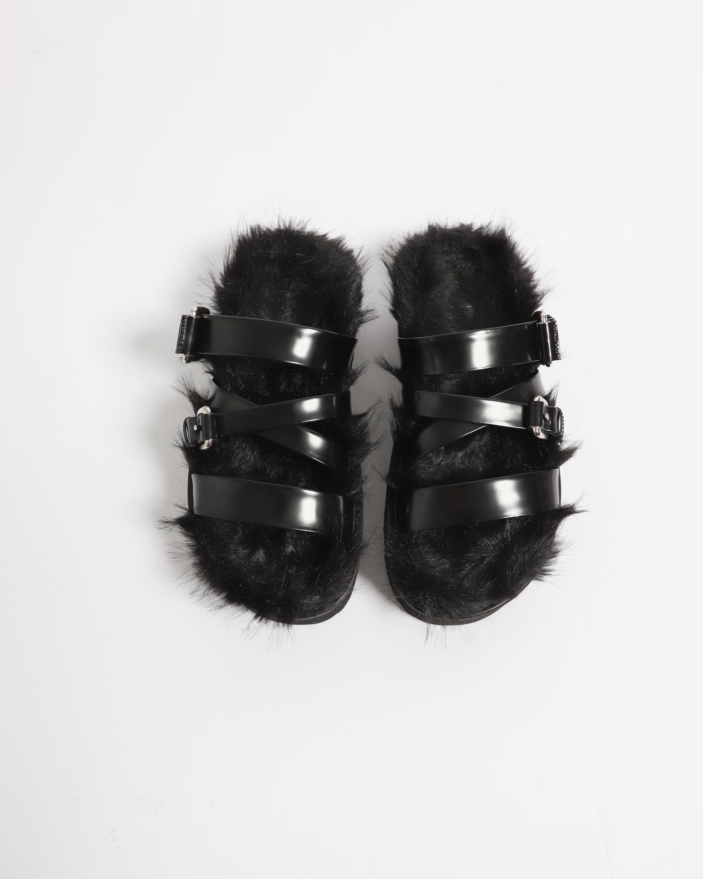 Faux Fur Multi-Strap Platform Sandals