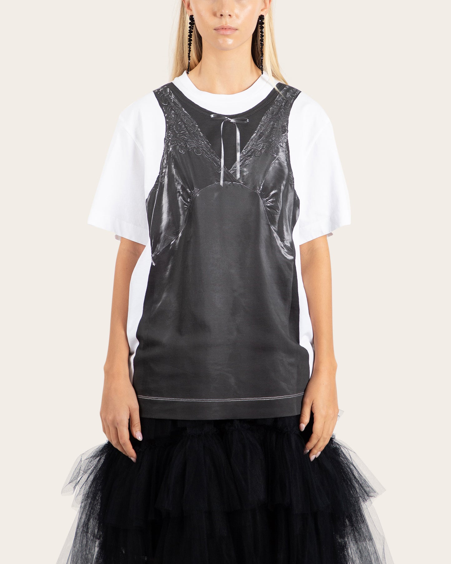 Patchwork Satin Trompe L'Oeil Print T-Shirt