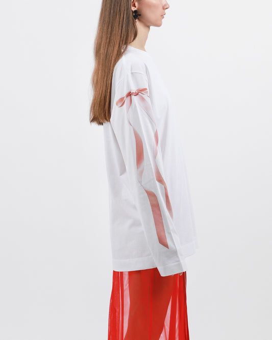 Ribbon Print Long Sleeve T-Shirt