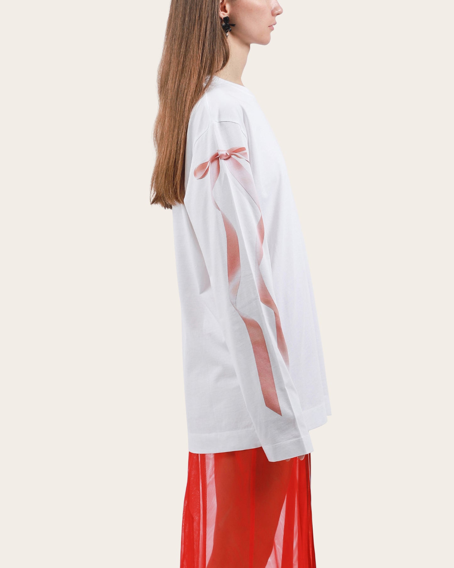 Ribbon Print Long Sleeve T-Shirt