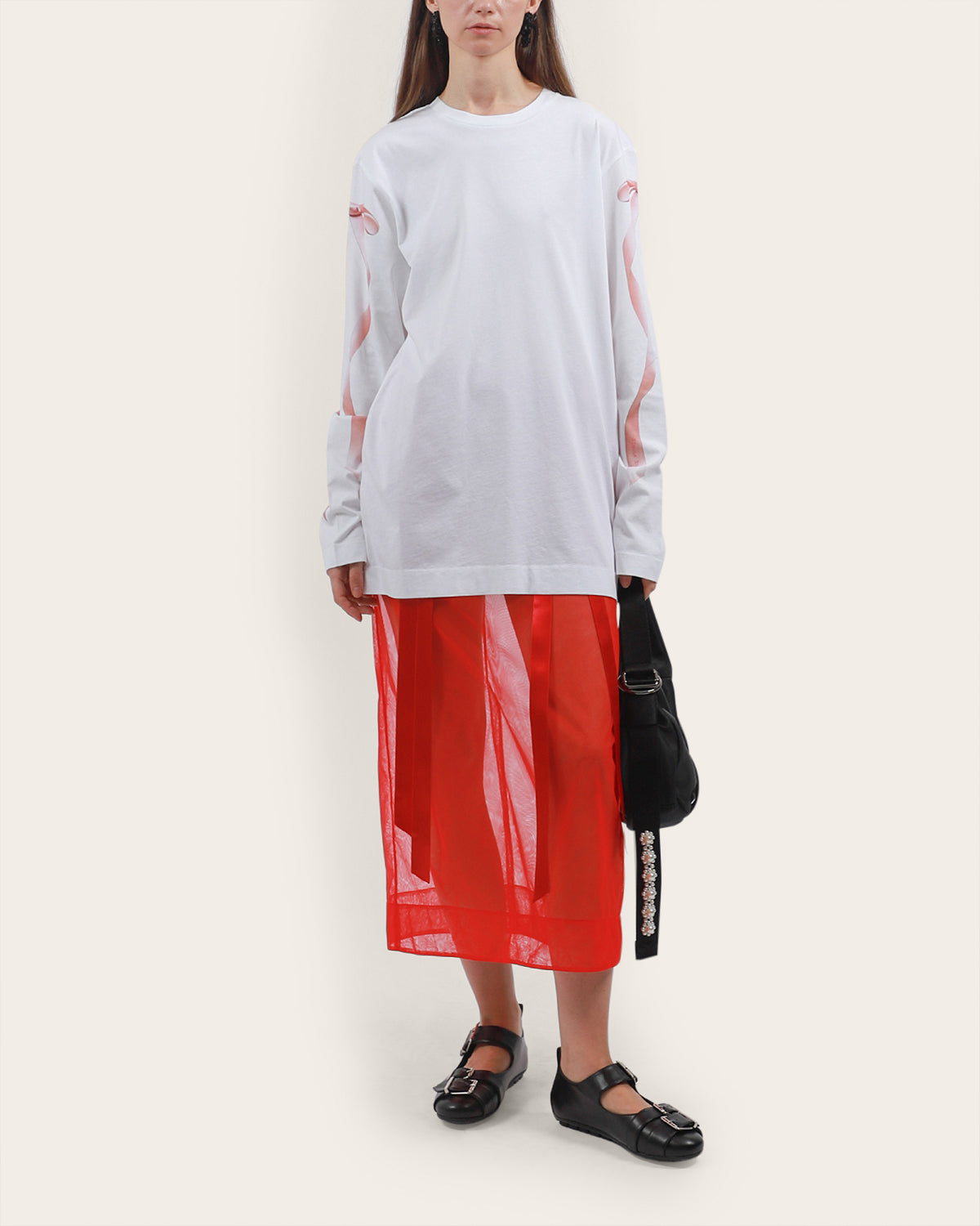 Ribbon Print Long Sleeve T-Shirt